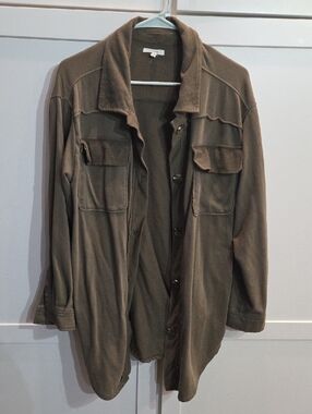 Utility-Style Button Front Jacket in Olive